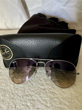Ray-Ban Silver Frame Sunglasses with Purple-Brown Gradient Lenses